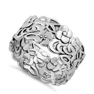 Sterling Silver Floral Band Ring New